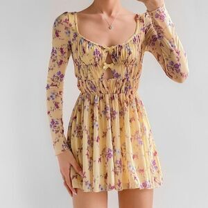 Urban Outfitters Yellow Floral Long Sleeve Dress